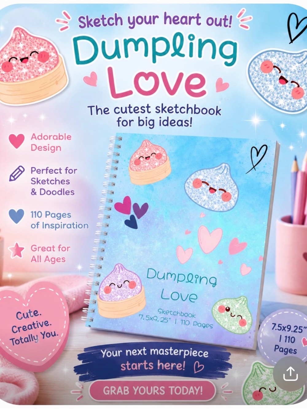 Dumpling Love Sketchbook - FOR DUMPLING LOVERS! (Paperback / not coil bound)